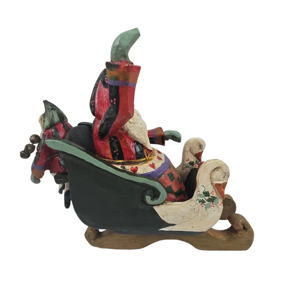 Vtg 1989 House of Hatten Santa in Sleigh Figurine Denise Calla Paper Mache 9 in